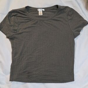 Divided Dark Gray Ribbed Short Sleeve Top Crop